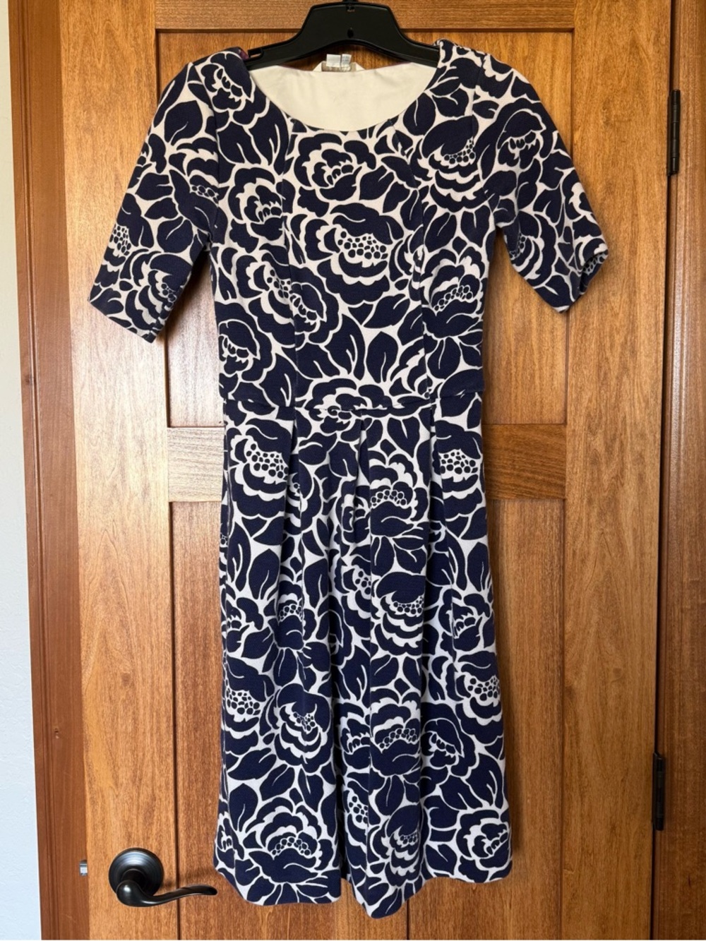 Boden Navy and White Floral Midi Fit-and-Flare Dress
